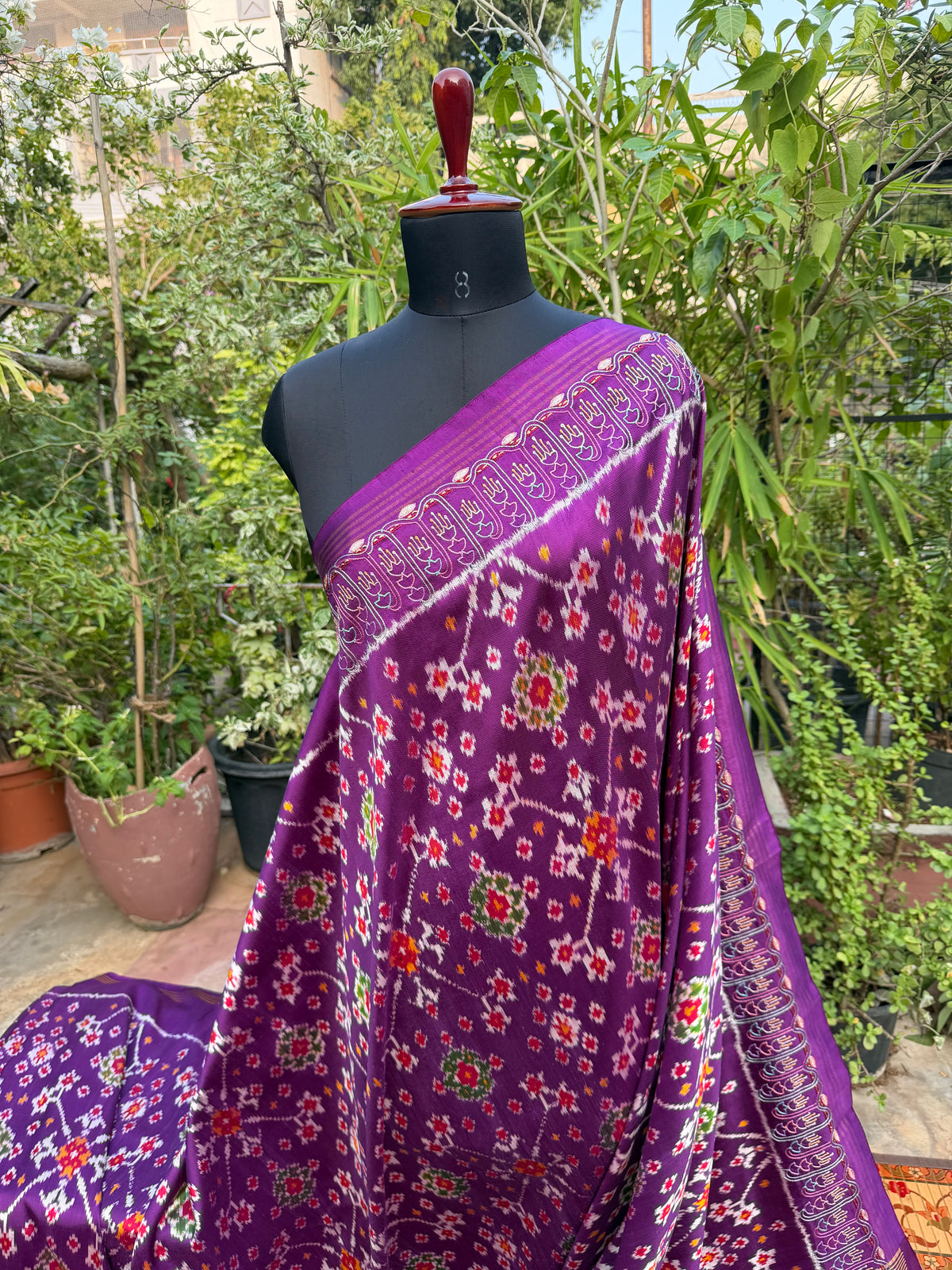 Twill Ikkat With Aari Work Embroidery saree