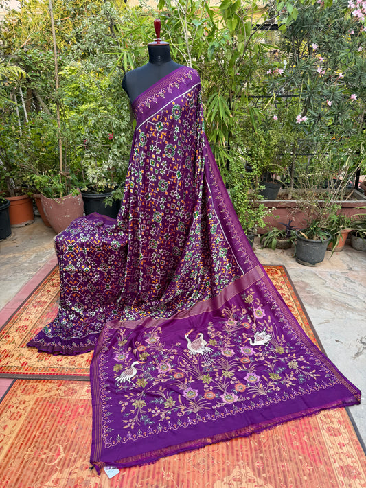 Twill Ikkat With Aari Work Embroidery saree