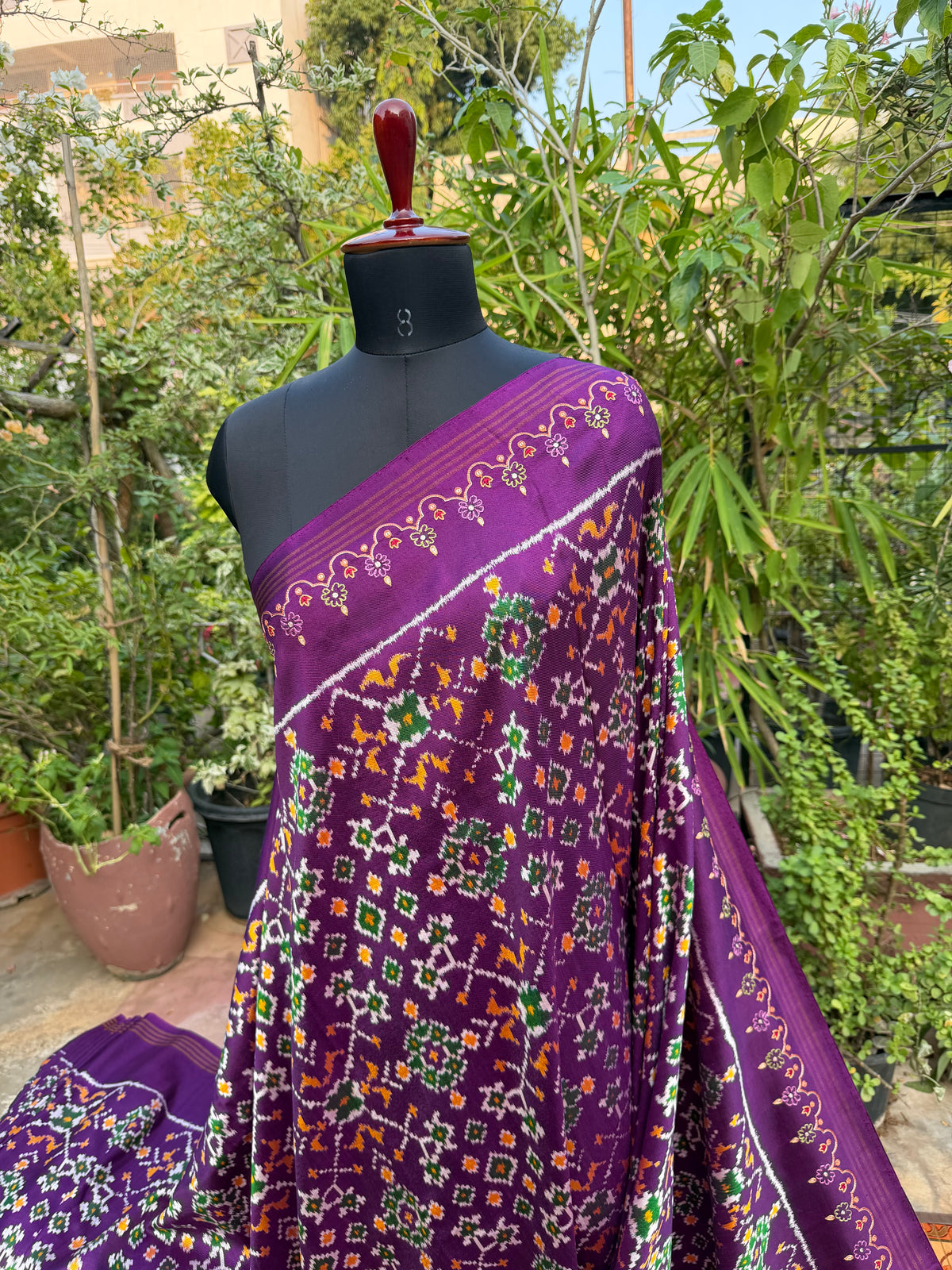 Twill Ikkat With Aari Work Embroidery saree
