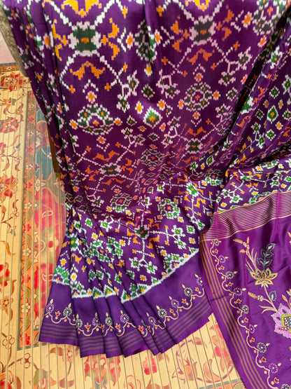 Twill Ikkat With Aari Work Embroidery saree