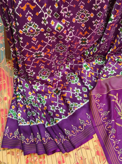 Twill Ikkat With Aari Work Embroidery saree