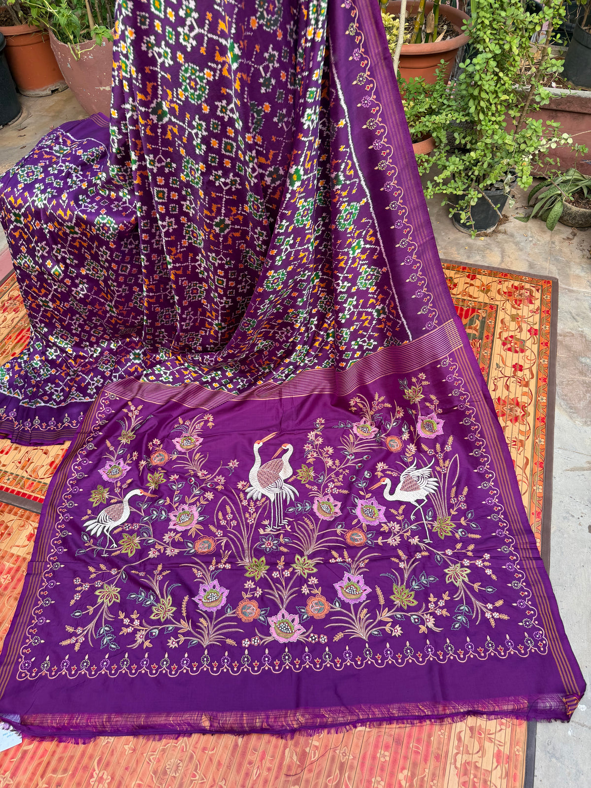 Twill Ikkat With Aari Work Embroidery saree