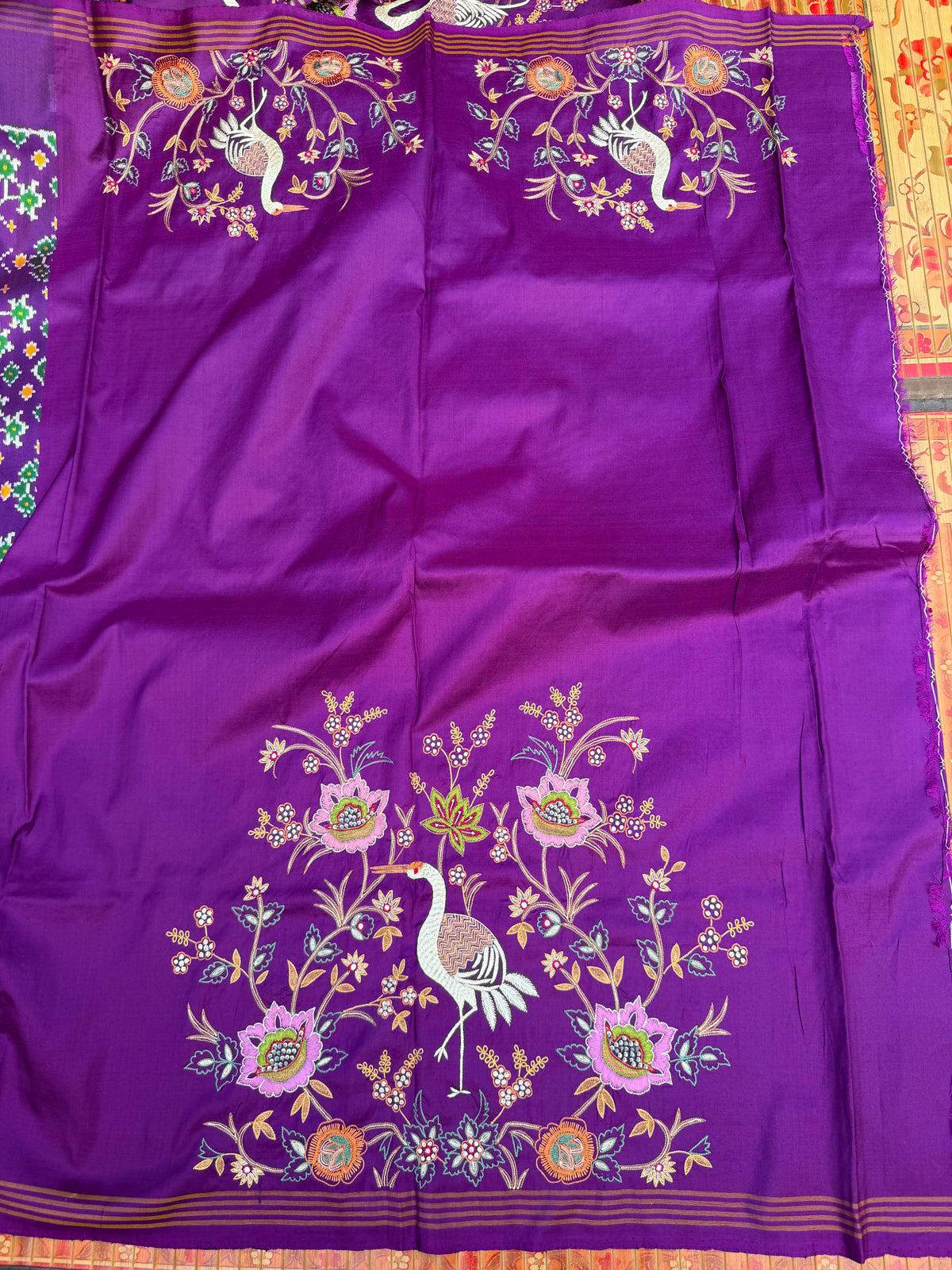 Twill Ikkat With Aari Work Embroidery saree