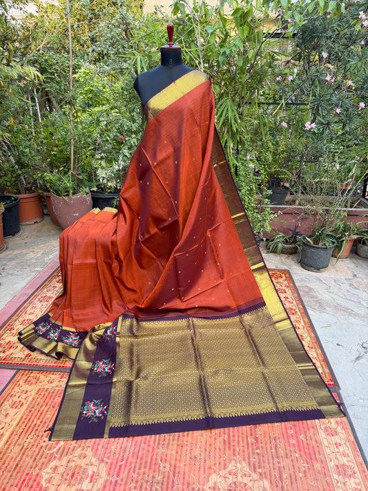 Pure Silk Kanjeevaram Petit Point Embroidery