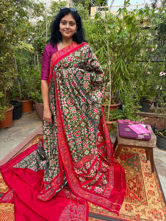 Pure Silk Ikkat With Kantha Hand Embroidery