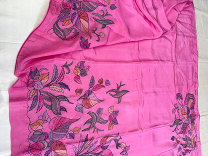 Pure Satin Silk Organza With Kantha Hand Embroidery