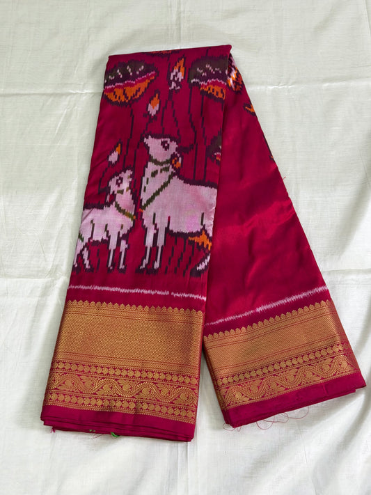 Handwoven Pure Silk Ikat With Kanchi Style Borders saree