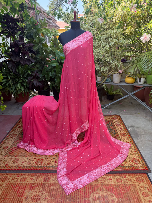 Pure Silk Georgette with Hand Embroidery Saree