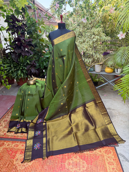 Pure Silk Kanjeevaram Petit Point Embroidery