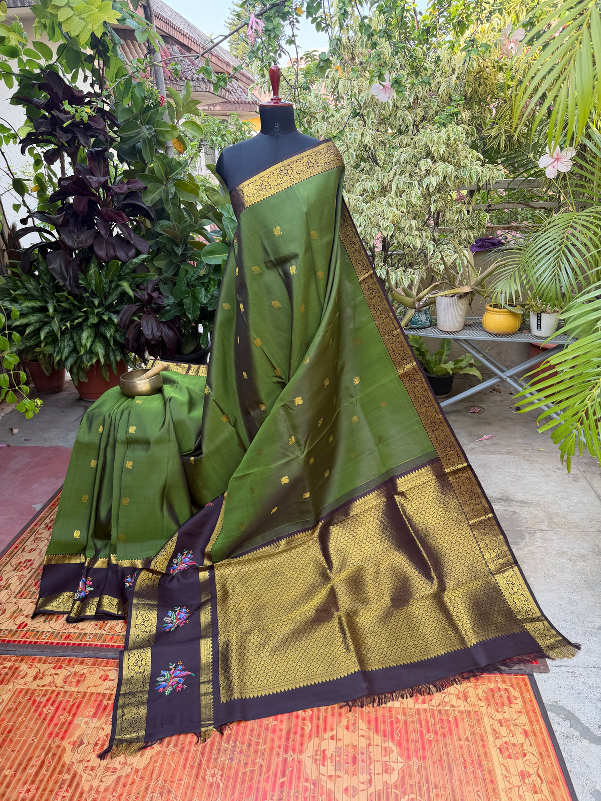 Pure Silk Kanjeevaram Petit Point Embroidery