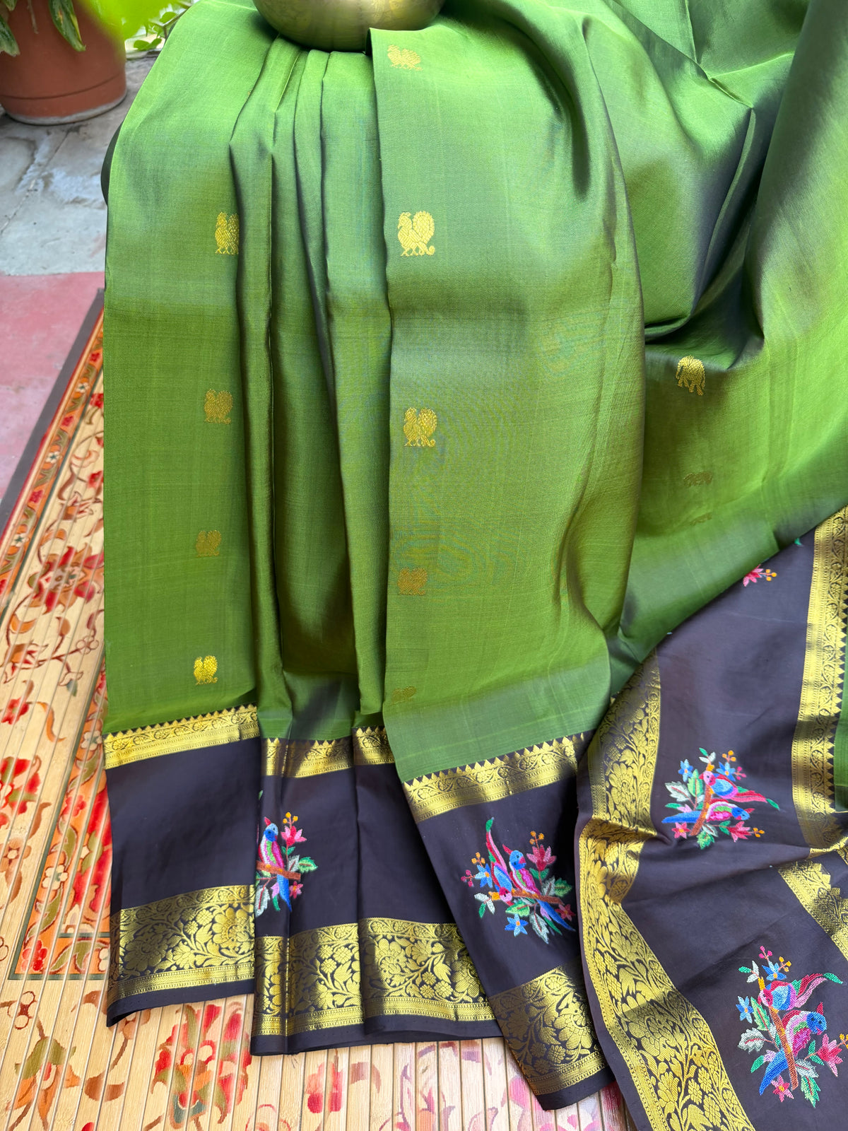 Pure Silk Kanjeevaram Petit Point Embroidery
