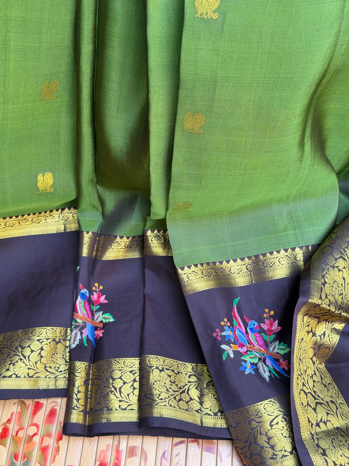 Pure Silk Kanjeevaram Petit Point Embroidery