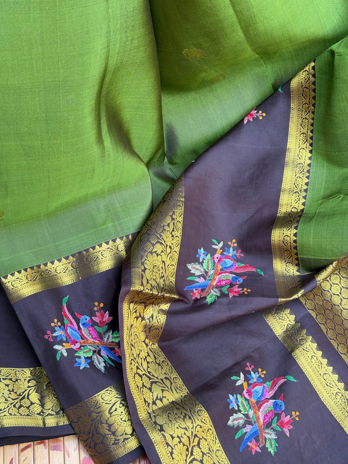 Pure Silk Kanjeevaram Petit Point Embroidery