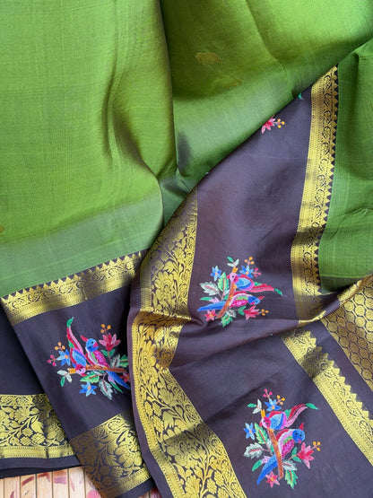 Pure Silk Kanjeevaram Petit Point Embroidery