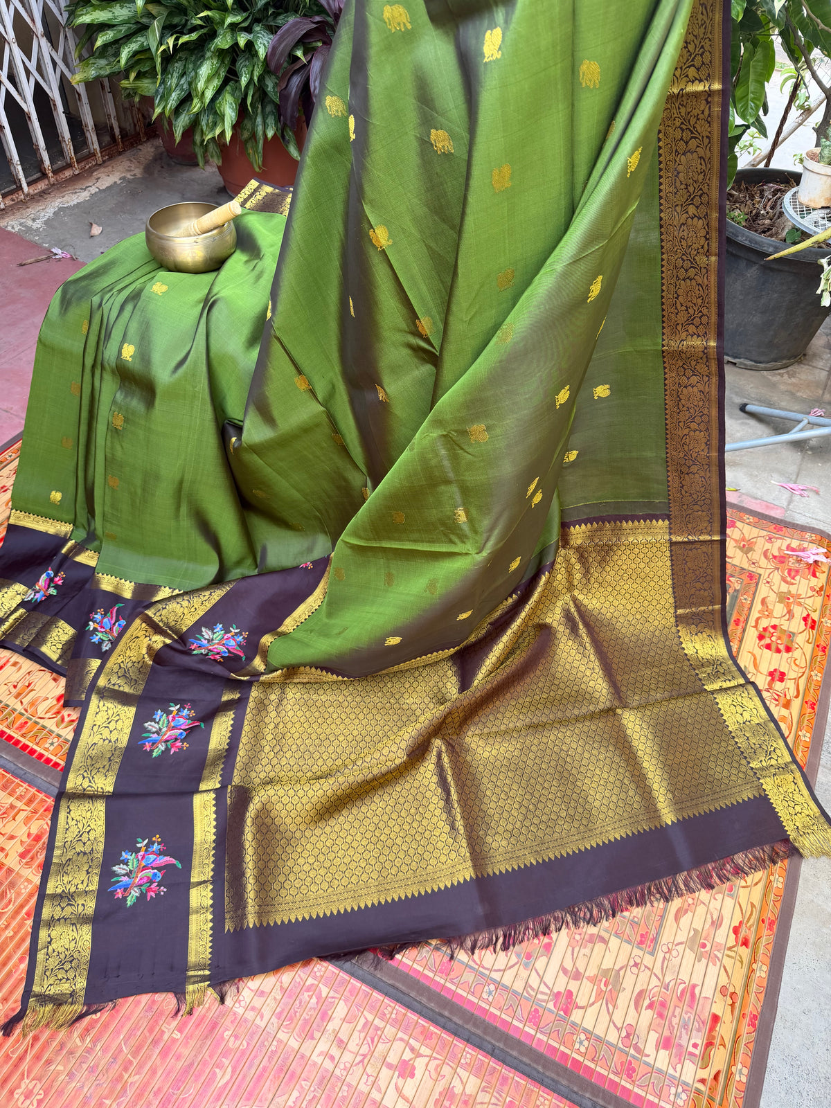 Pure Silk Kanjeevaram Petit Point Embroidery