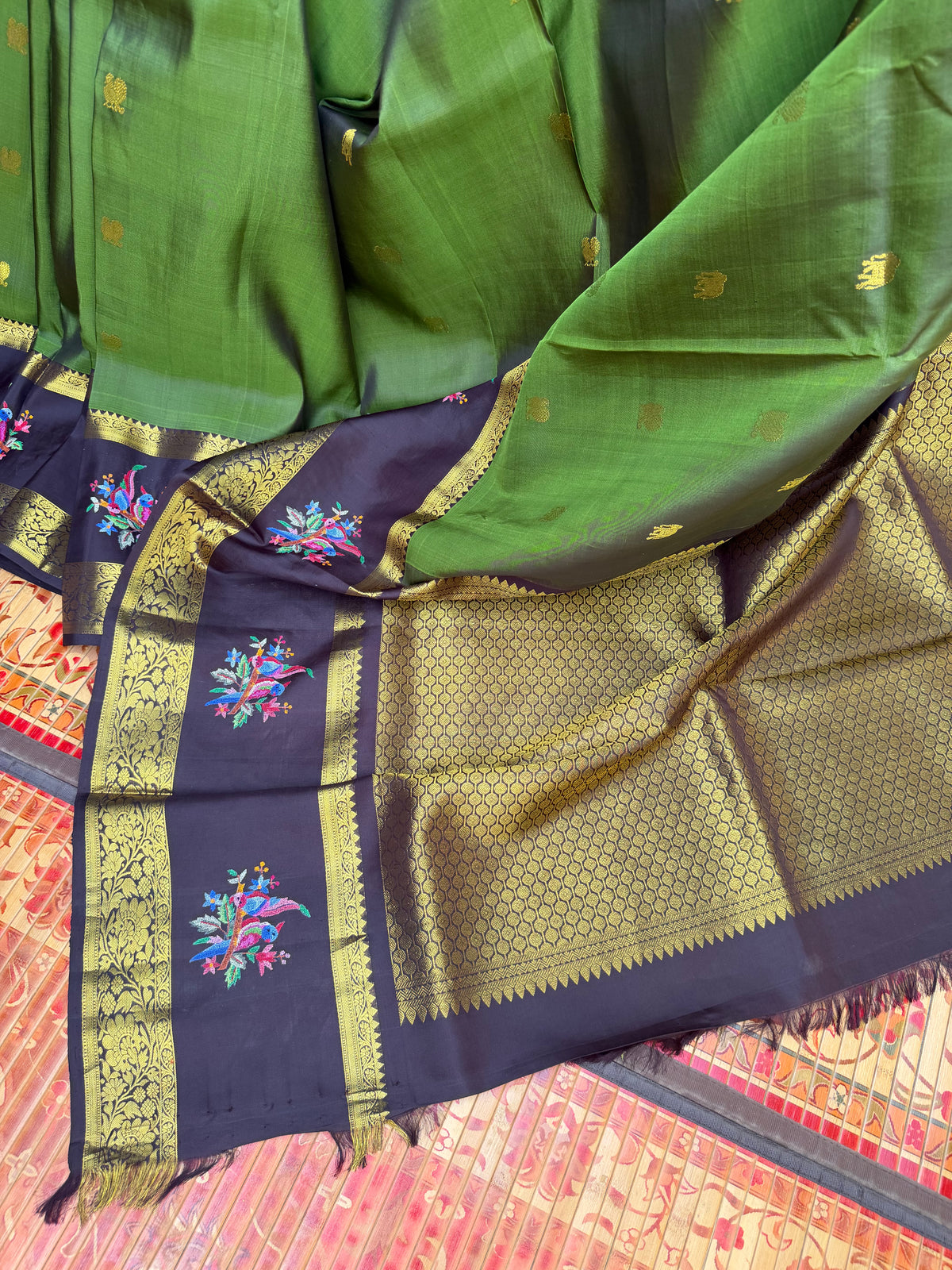 Pure Silk Kanjeevaram Petit Point Embroidery