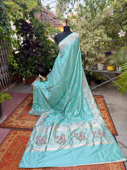Pure Benares Silk With Aari Hand Embroidered Saree