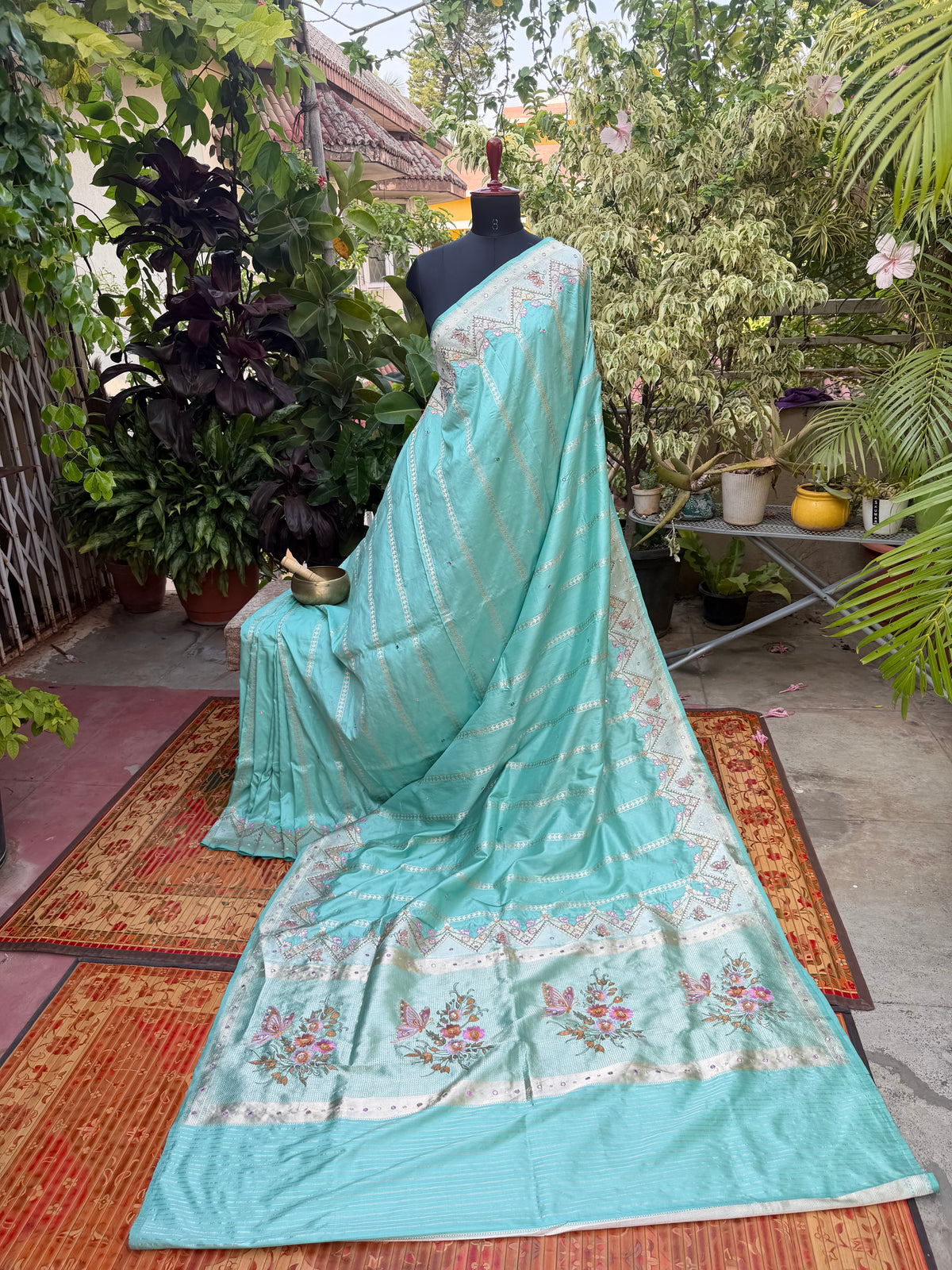 Pure Benares Silk With Aari Hand Embroidered Saree