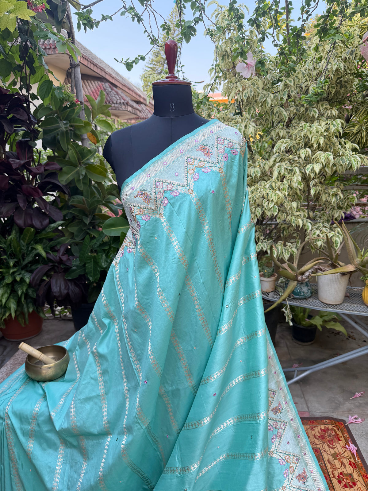 Pure Benares Silk With Aari Hand Embroidered Saree
