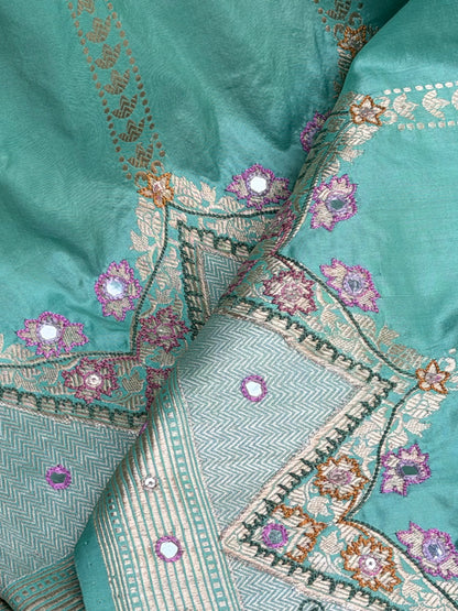 Pure Benares Silk With Aari Hand Embroidered Saree