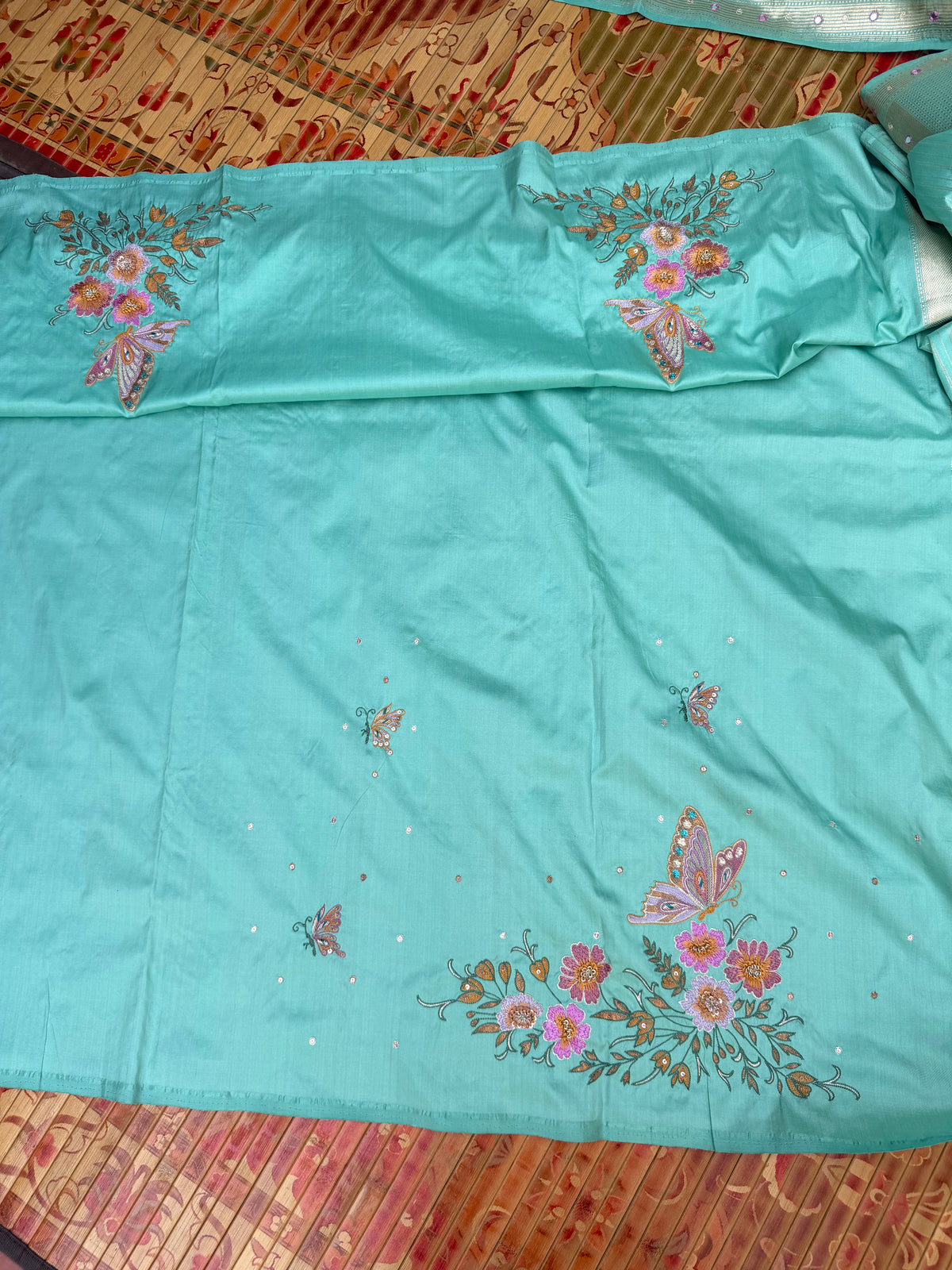 Pure Benares Silk With Aari Hand Embroidered Saree