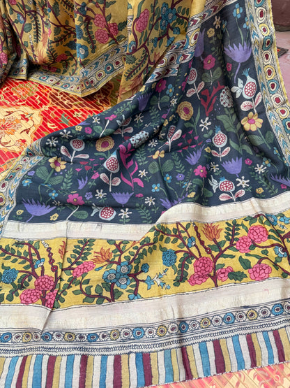 Pure mulberry silk X Tussar Penkalamkari