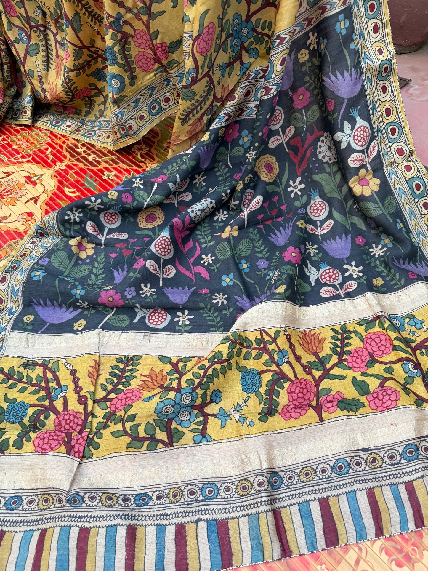 Pure mulberry silk X Tussar Penkalamkari