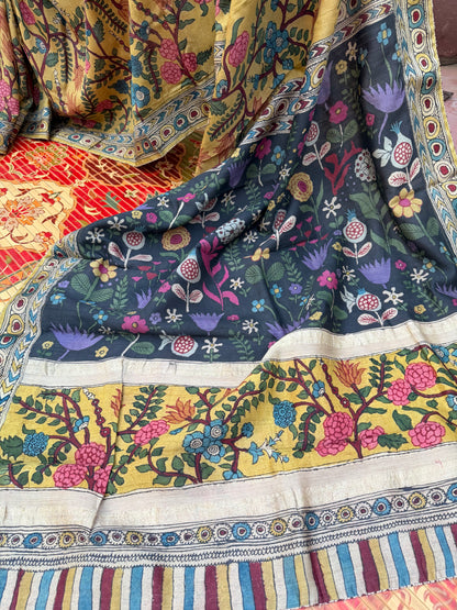 Pure mulberry silk X Tussar Penkalamkari