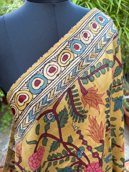 Pure mulberry silk X Tussar Penkalamkari