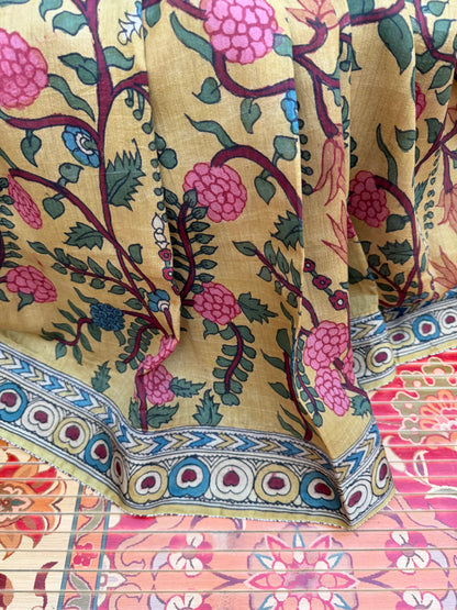 Pure mulberry silk X Tussar Penkalamkari