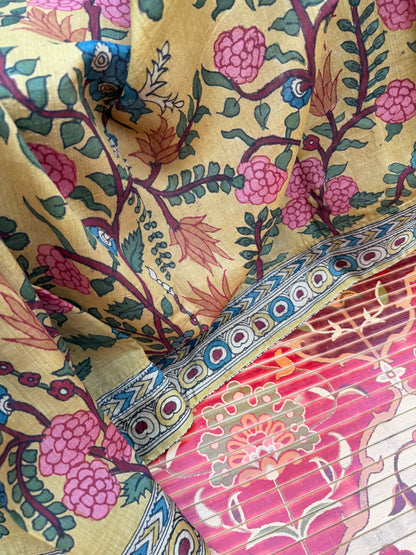 Pure mulberry silk X Tussar Penkalamkari