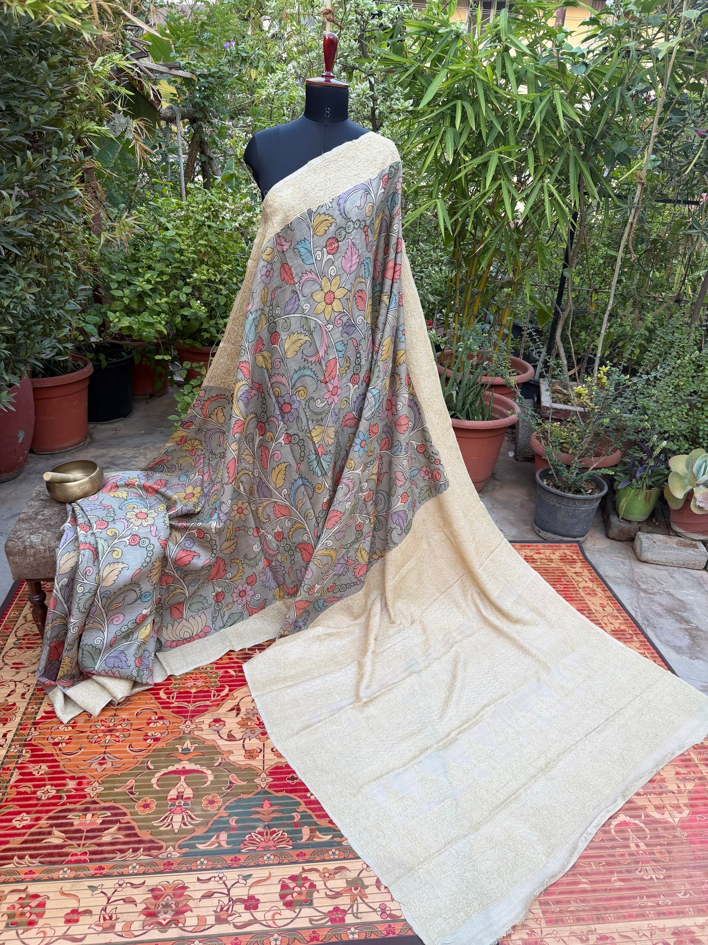 Tussar Chikankari X Penkalamkari