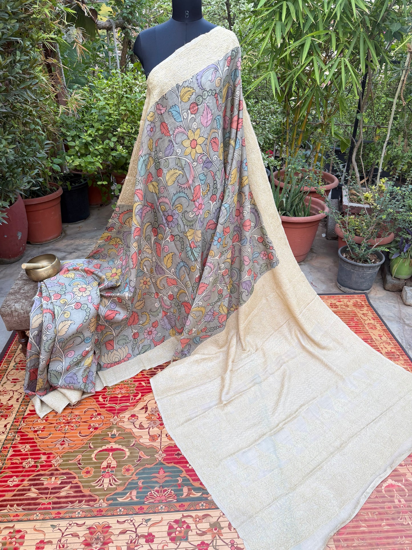 Tussar Chikankari X Penkalamkari
