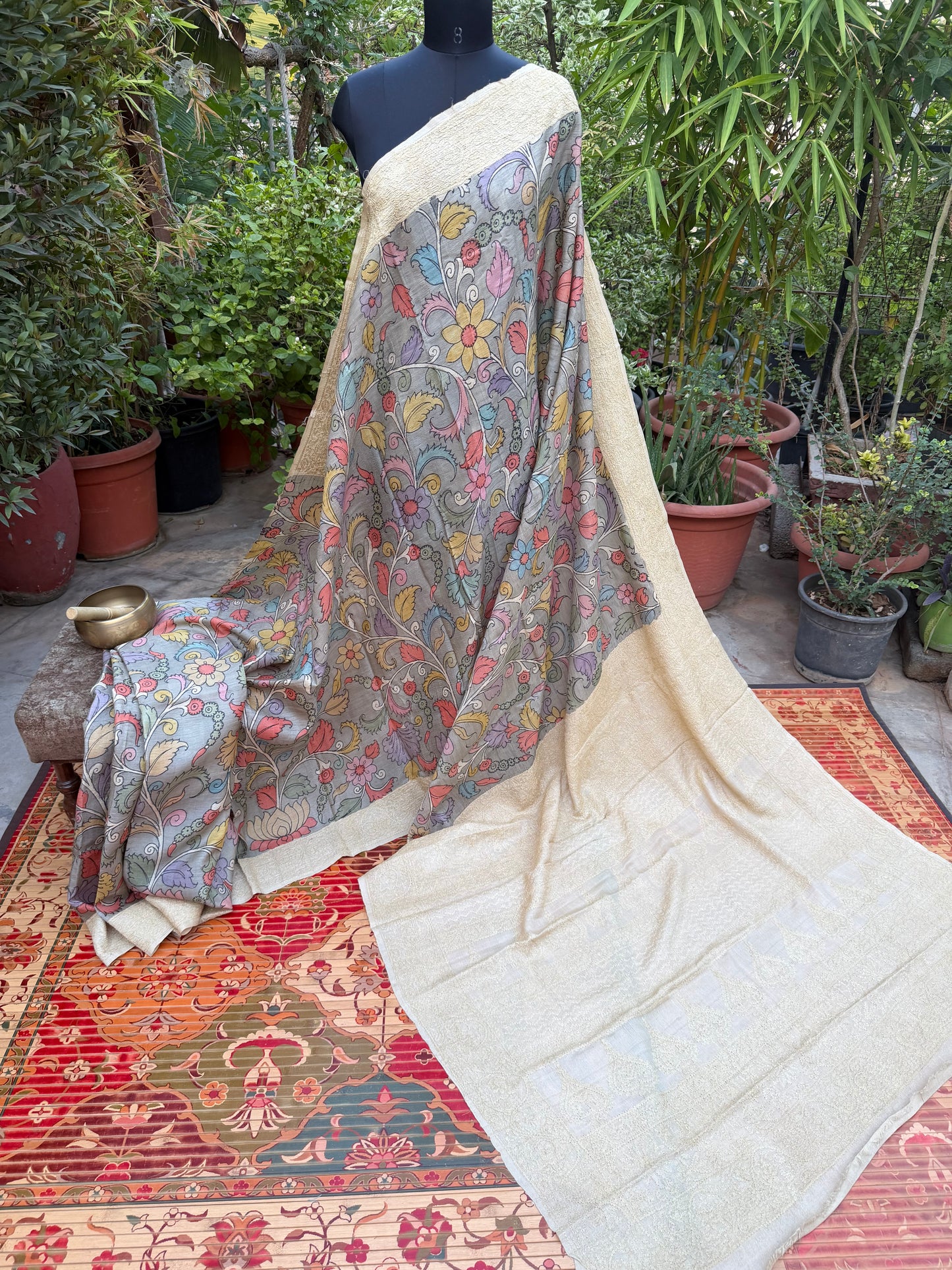 Tussar Chikankari X Penkalamkari