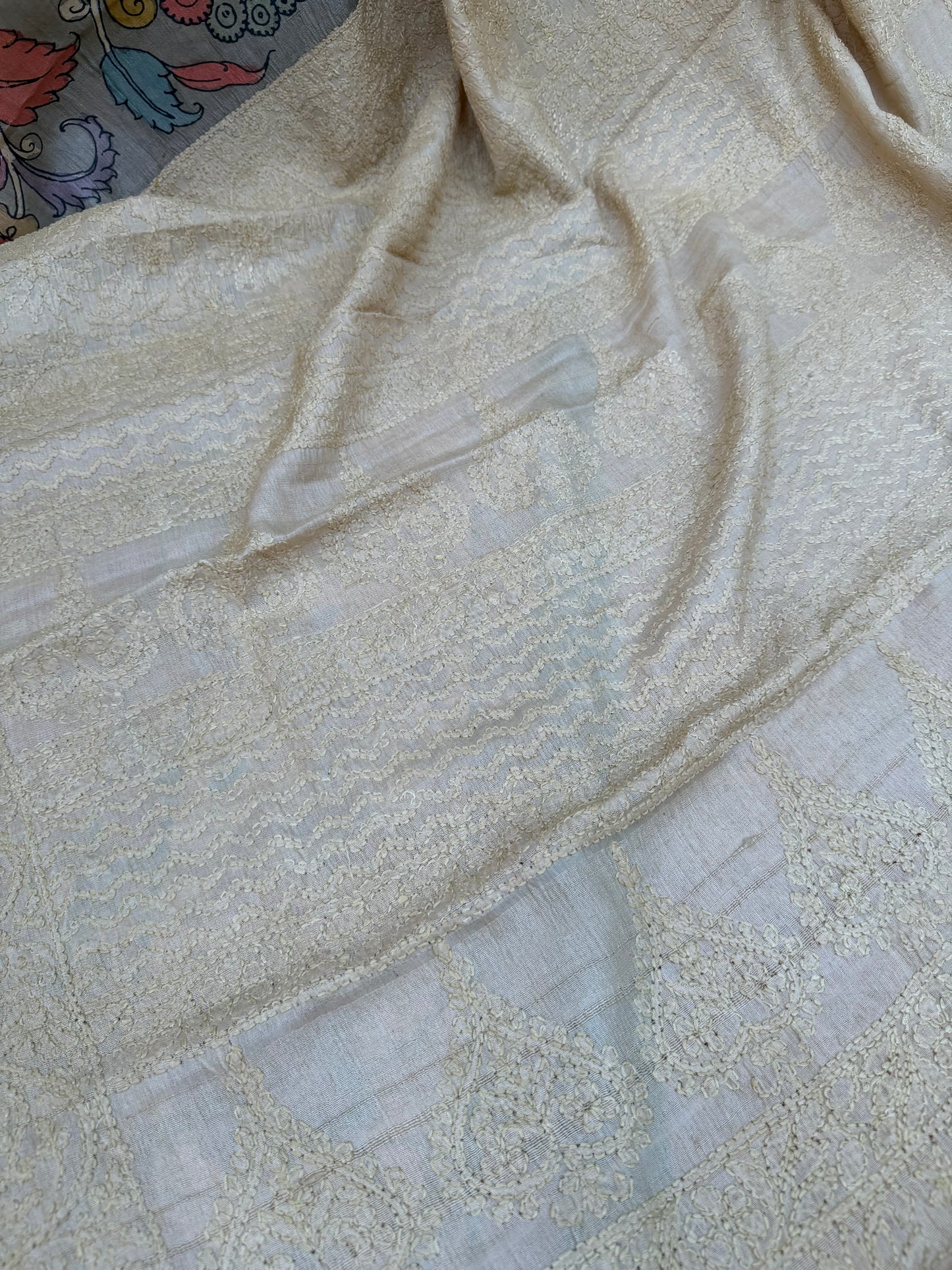 Tussar Chikankari X Penkalamkari