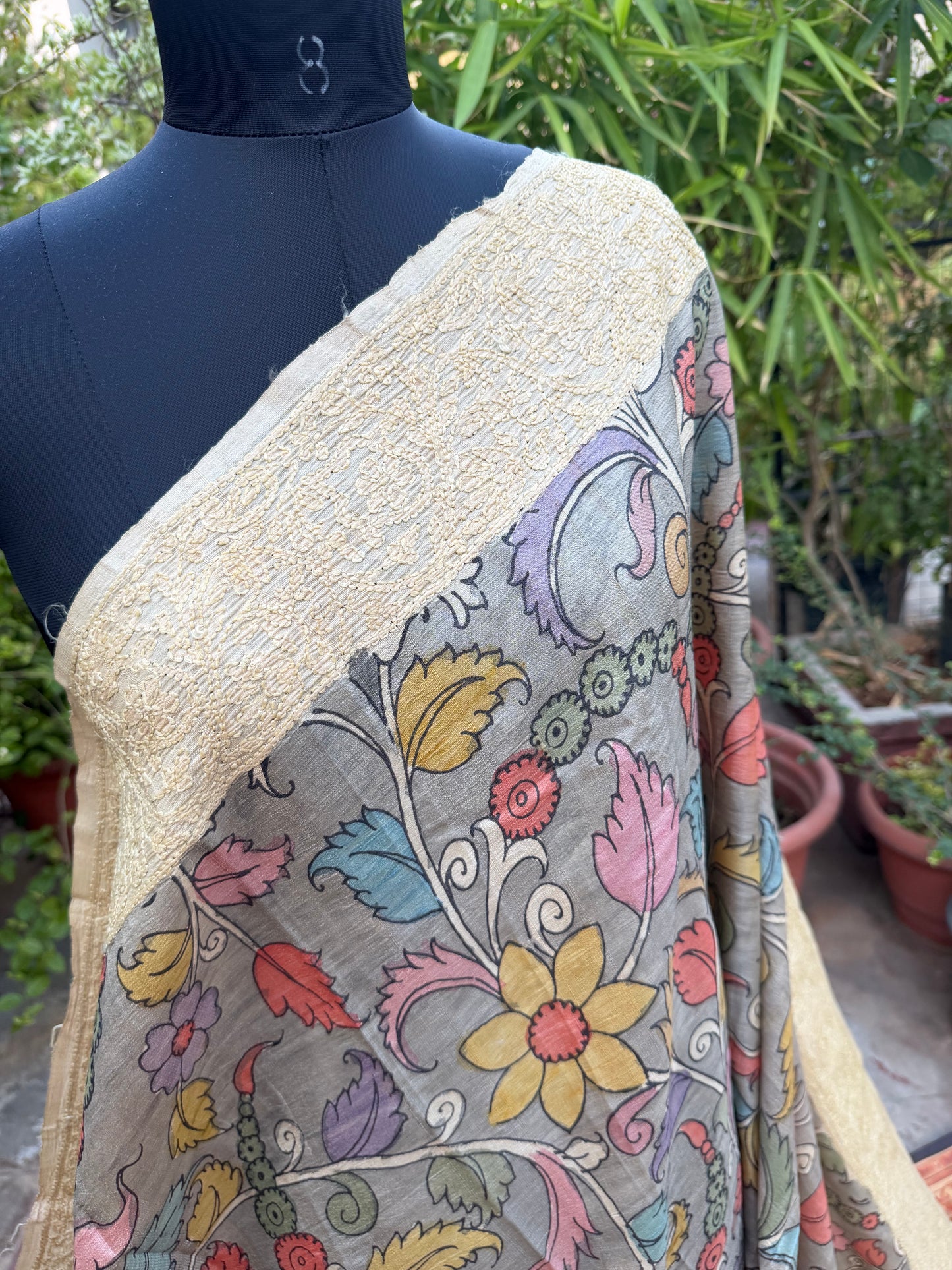 Tussar Chikankari X Penkalamkari