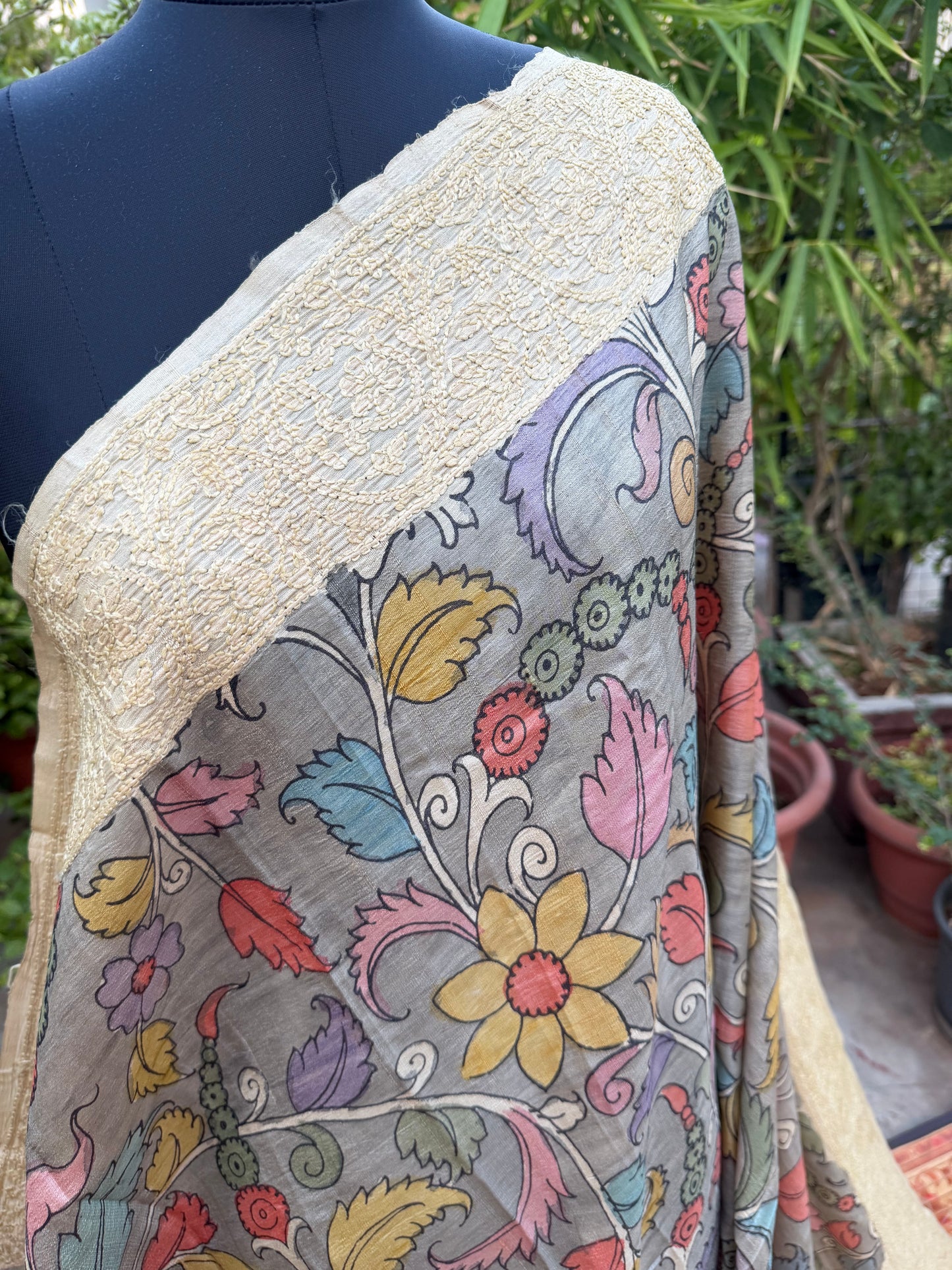 Tussar Chikankari X Penkalamkari