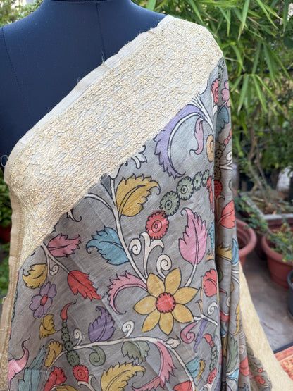 Tussar Chikankari X Penkalamkari