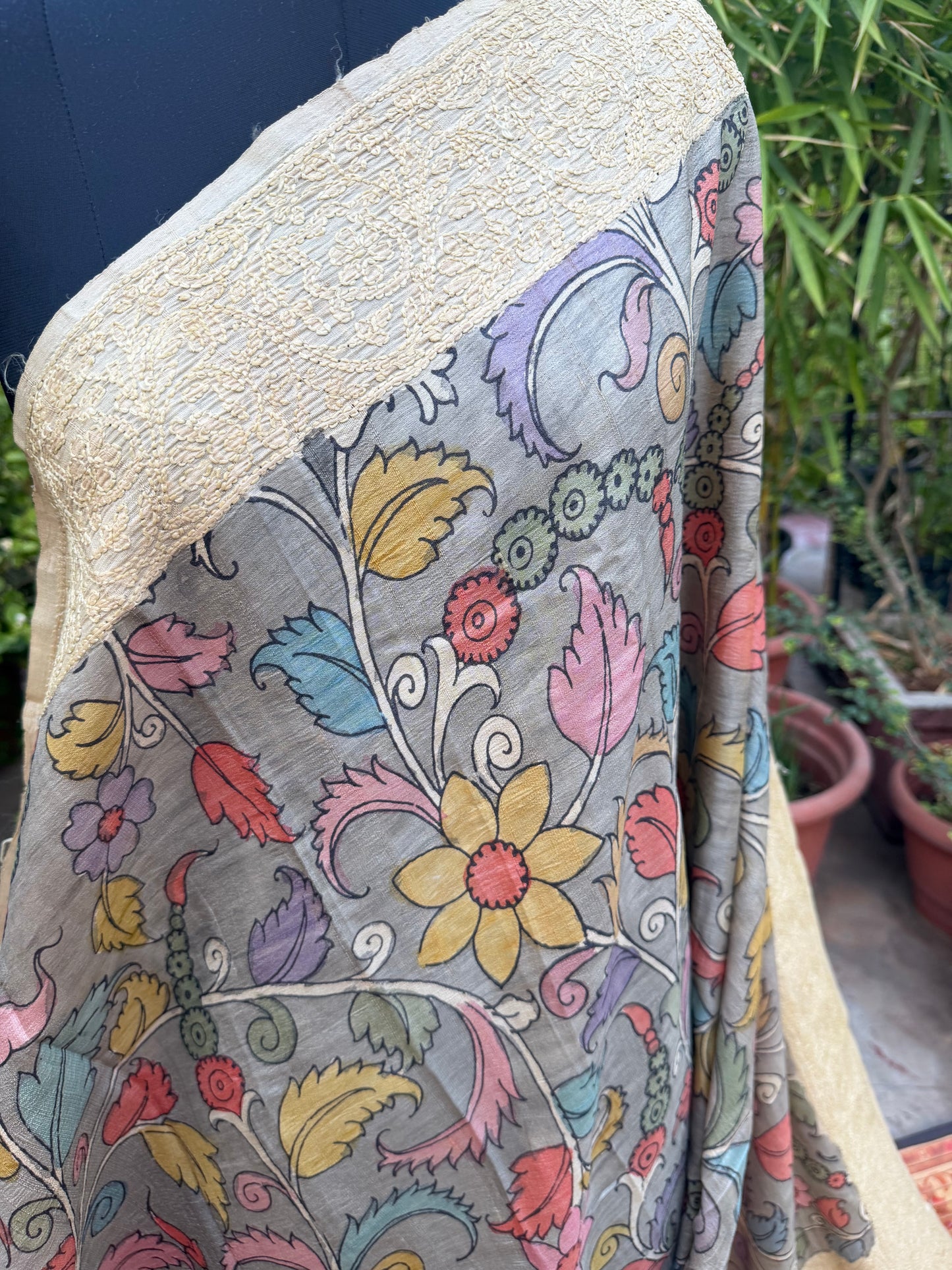 Tussar Chikankari X Penkalamkari