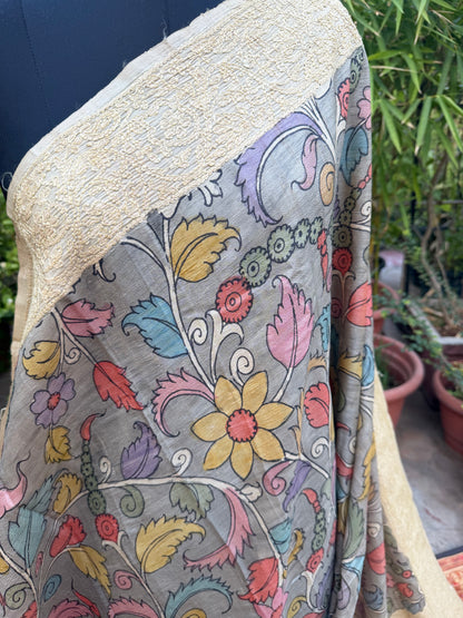 Tussar Chikankari X Penkalamkari