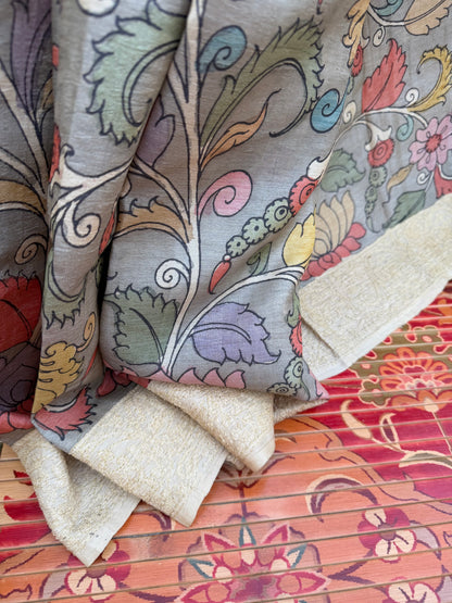 Tussar Chikankari X Penkalamkari