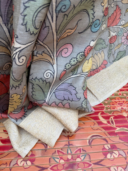 Tussar Chikankari X Penkalamkari