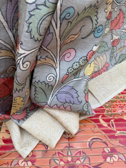Tussar Chikankari X Penkalamkari