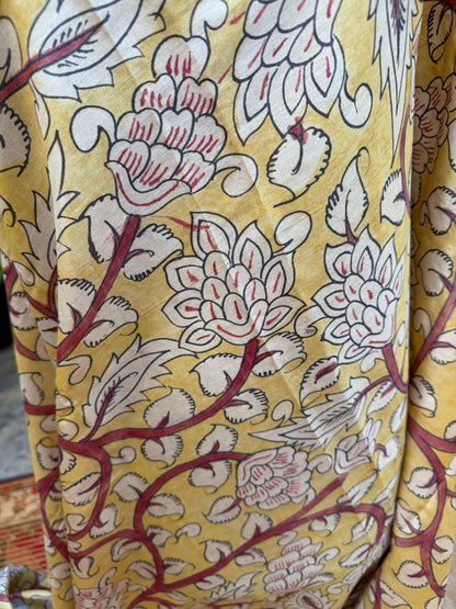 Pure silk tussar with Chikankari X Penkalamkari