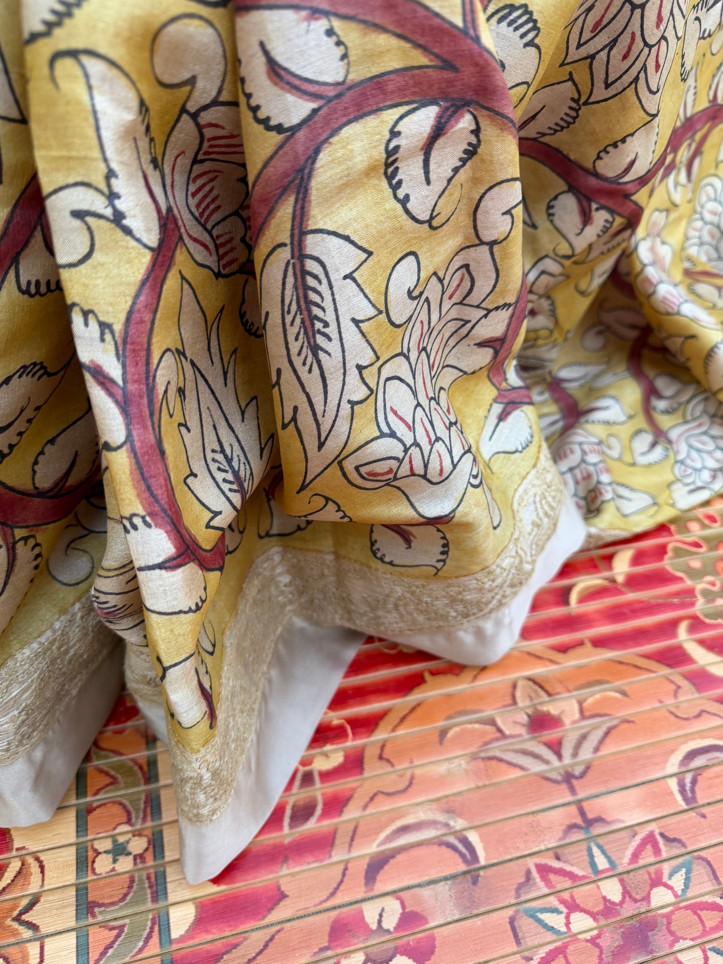 Pure silk tussar with Chikankari X Penkalamkari