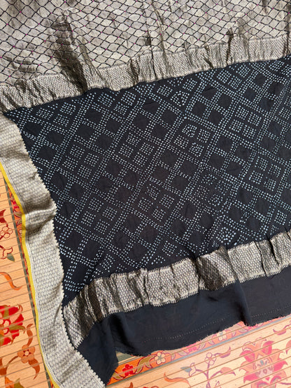 Pure benaras crepe with handknotted bandhini pallus & blouses.