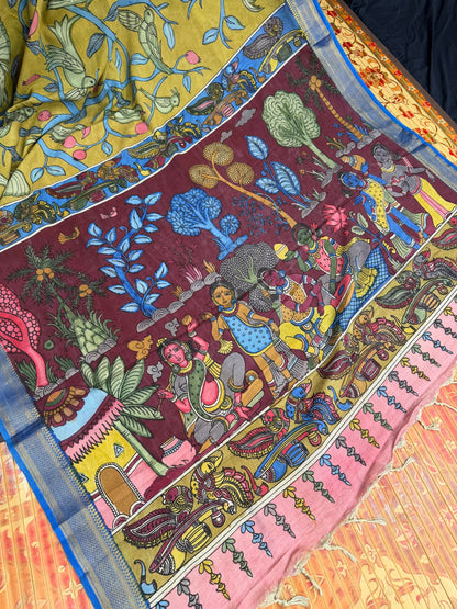 Silkcotton Penkalamkari Saree