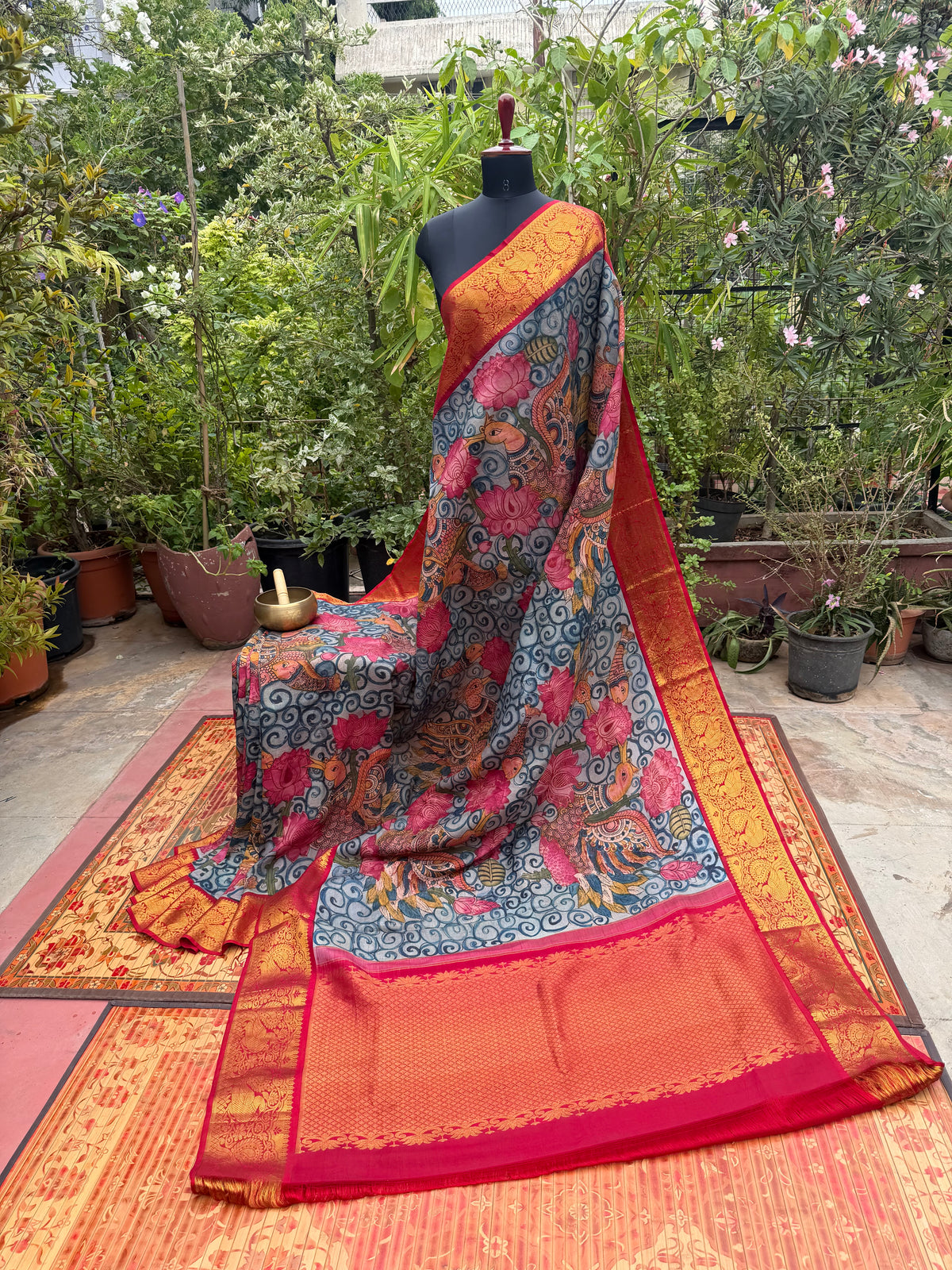 Pure Silk Hand Woven Kanchipattu Penkalamkari saree