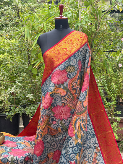 Pure Silk Hand Woven Kanchipattu Penkalamkari saree