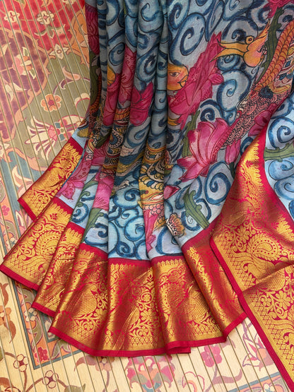 Pure Silk Hand Woven Kanchipattu Penkalamkari saree